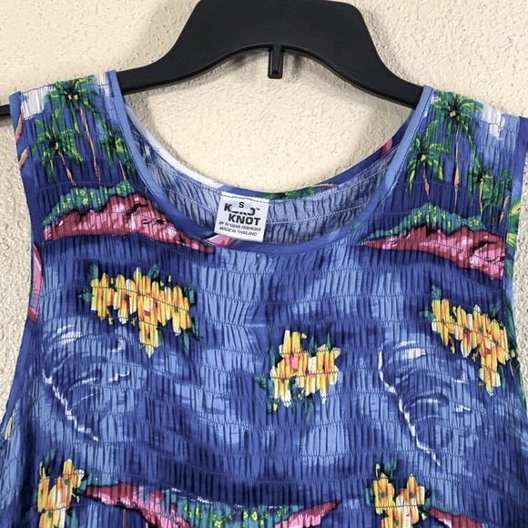 Koko Knot Maxi Dress Ocean Blue Floral Palm Trees S 100% Rayon - Picture 8 of 16